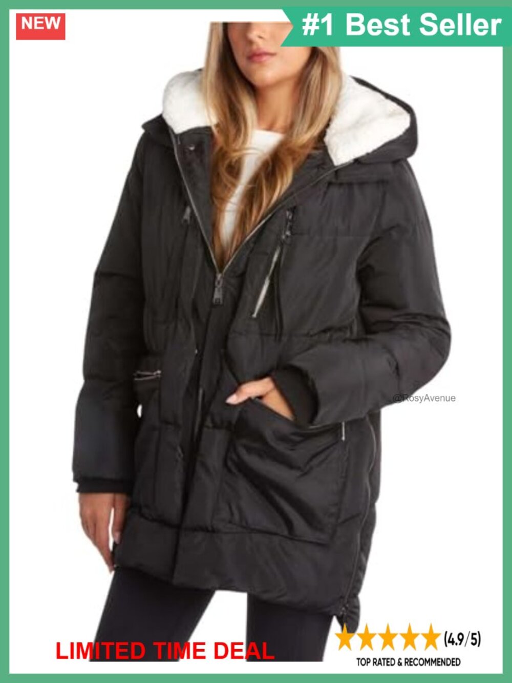 Steve Madden Midlength Puffer Parka Sherpa Hood Women